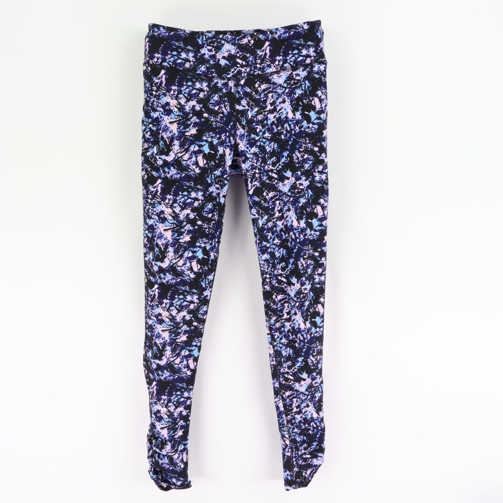 Gaiam Active Leggings Womens M Blue Geometric Elastic Waist Stretch Ruched Ankle